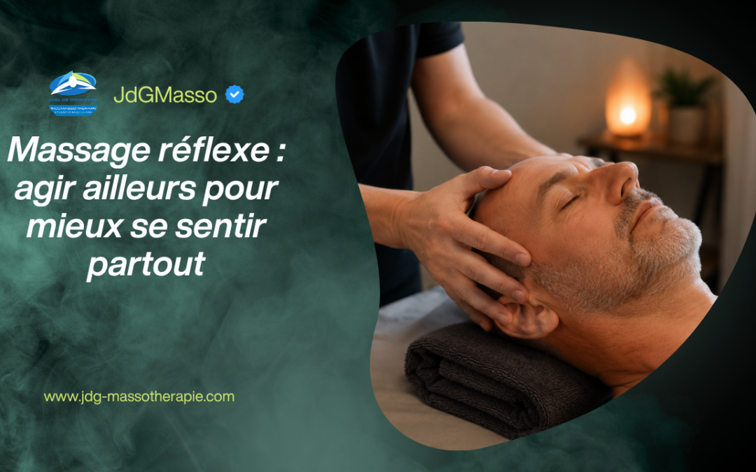 Massage de la tête réalisé par un massothérapeute sur un homme allongé afin de favoriser la détente, le relâchement du système nerveux et la réduction du stress.