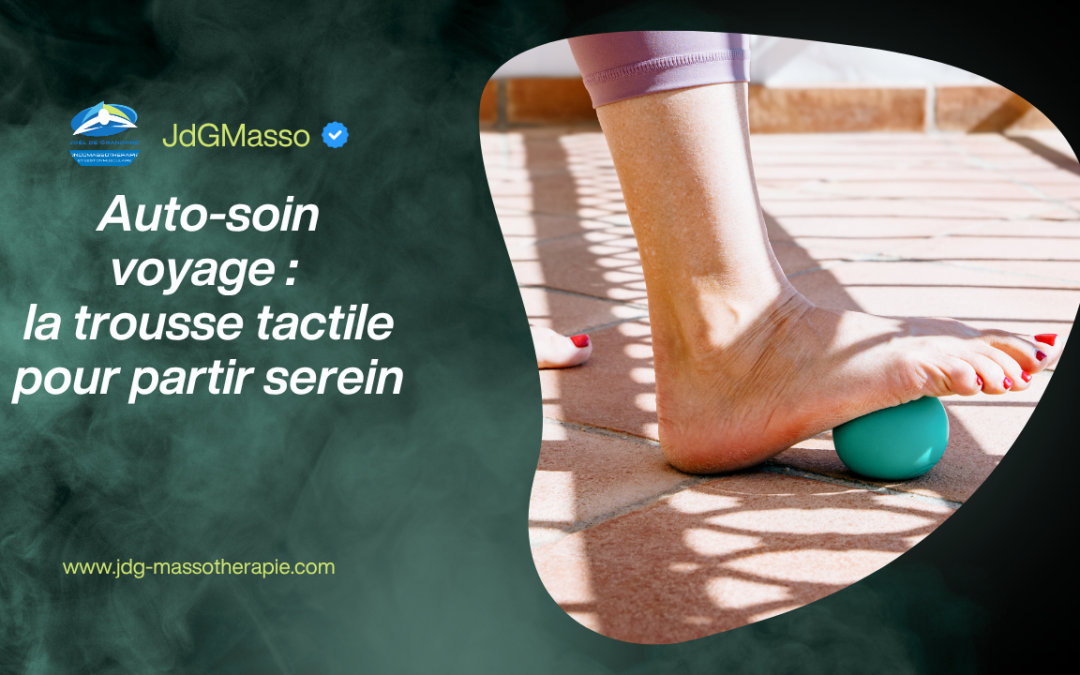 Auto-soin avant un voyage médical avec balle de massage pour réduire les tensions et partir plus sereinement