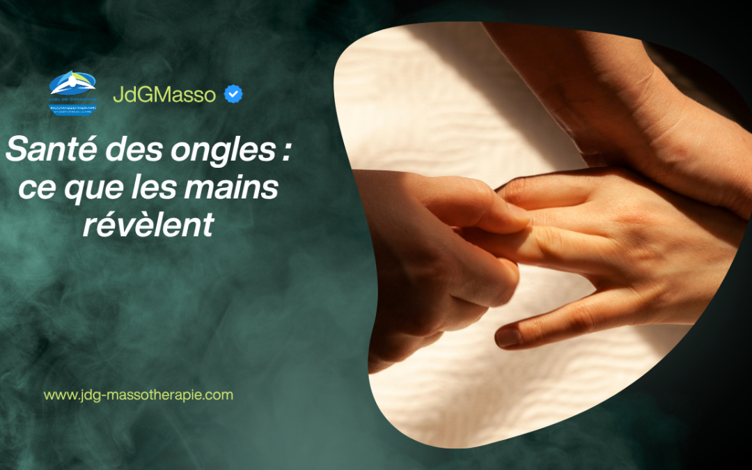 Gros plan de mains manipulant délicatement les doigts et les ongles, illustrant l’importance d’observer la santé des ongles et les changements qu’ils peuvent révéler.